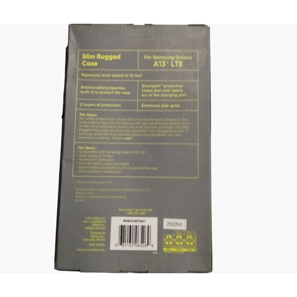 Onn Slim Rugged Phone Case Samsung Galaxy A13 LTE Black Antimicrobial Drop 10 ft - Picture 3 of 7